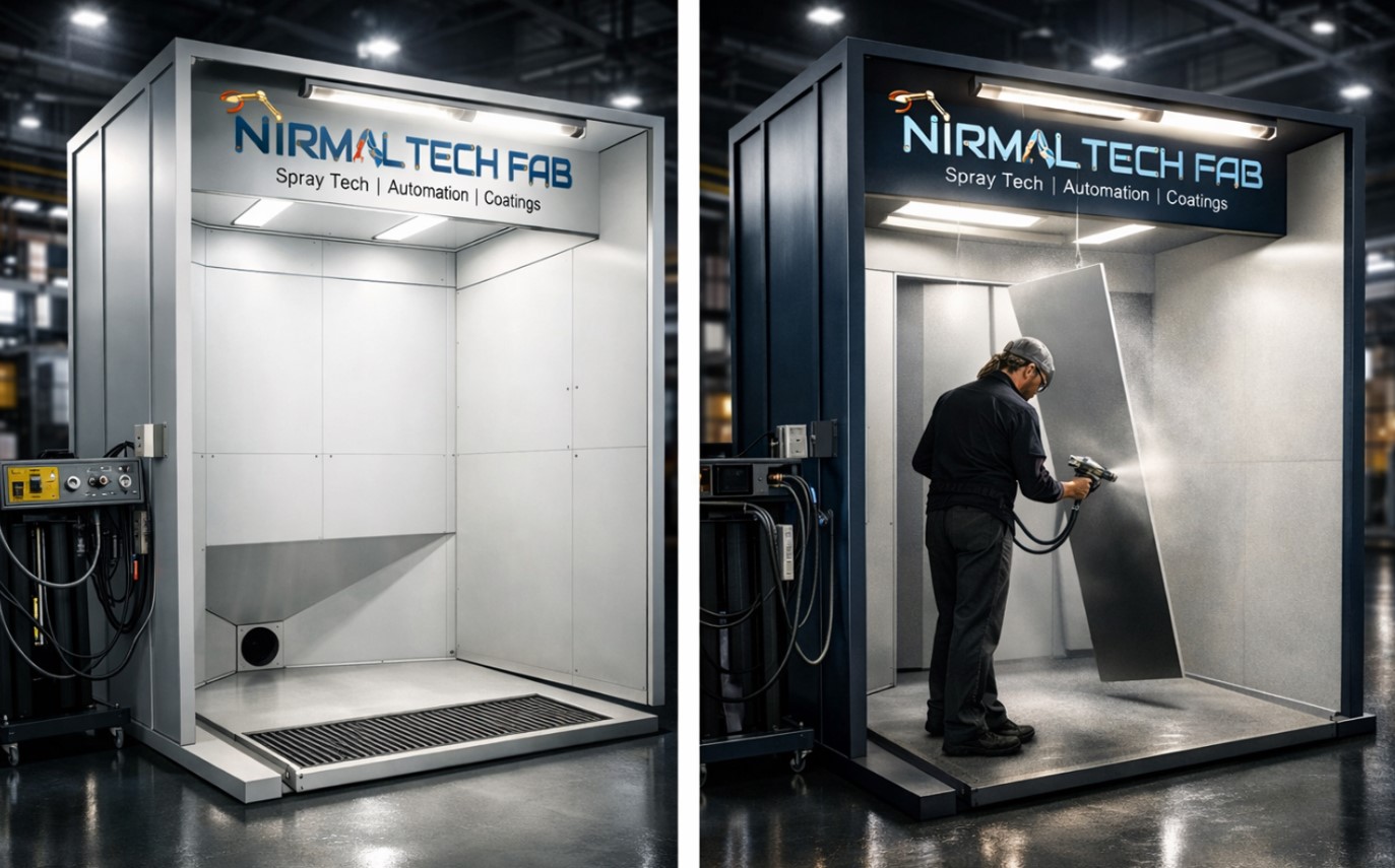 Liquid Spray Painting Booth – Downdraft Dry/Wet Filtration Booth for Wet Paint Spraying, High-Airflow Turbine, Overspray Control, Lighting for Automotive, Furniture & General Industrial Use ​